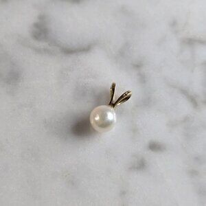Womens Vintage Estate 14K Yellow Gold Pearl Pendant, 0.3g E6154